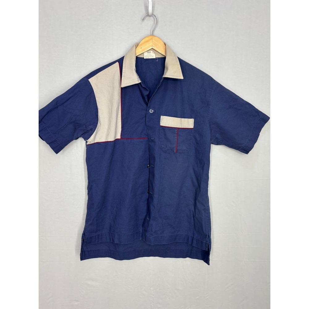 King Louie‎ Bowling Shirt Navy Colonel Eagle Vintage Funky Button Advertisement